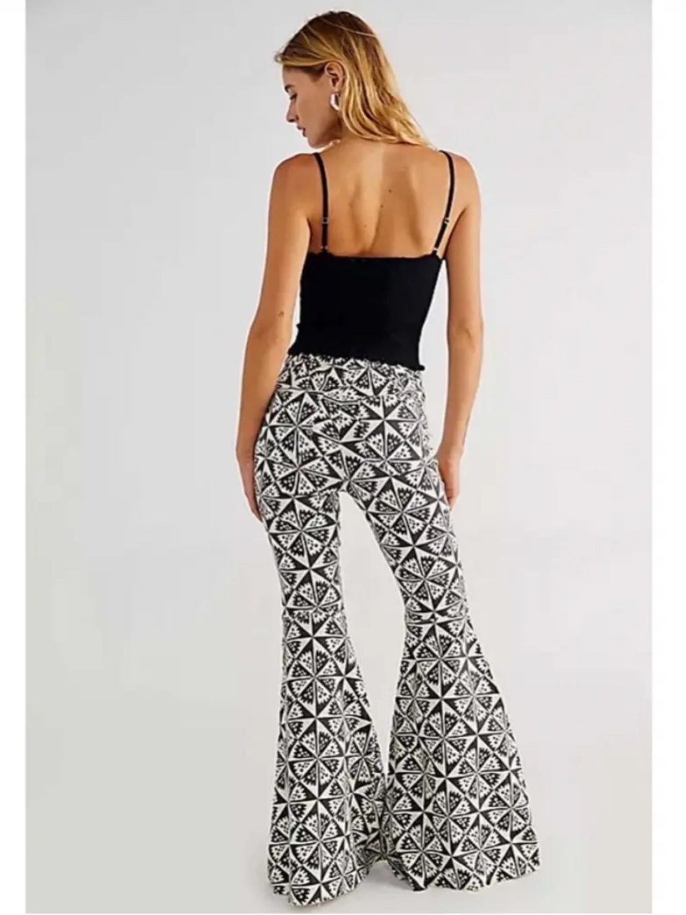 Free People Just Float On Printed Bell Bottom Jeans NWT Retro Flare 27 - Picture 3 of 8